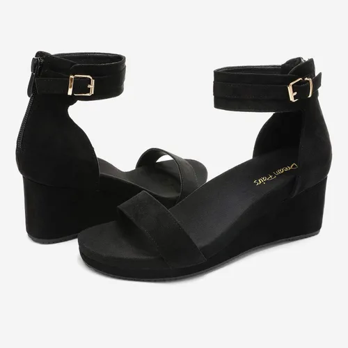 Vista 4 de Dream Pairs Sandalias de plataforma, con cuña y correa al tobillo, con hebilla y punta abierta, para mujer