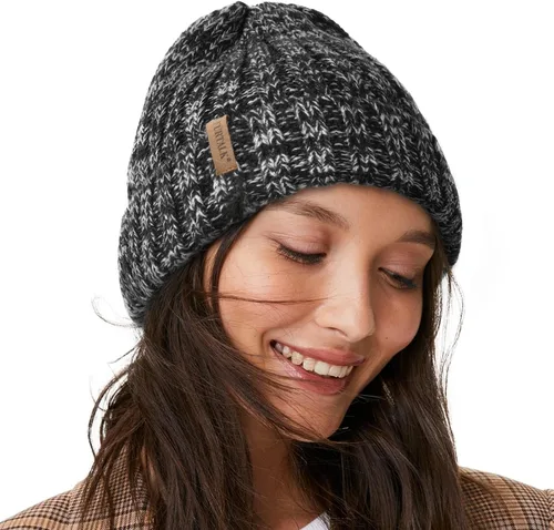Vista 14 de FURTALK - Gorros de invierno con forro polar para mujer, gorro de punto grueso con calavera, gorro de nieve para mujer Beige
