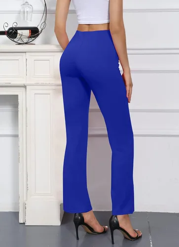 Vista 6 de Kafiloe Pantalones de trabajo largos y rectos de cintura alta para mujer pantalones de trabajo de negocios pantalones elásticos casuales con bolsillo