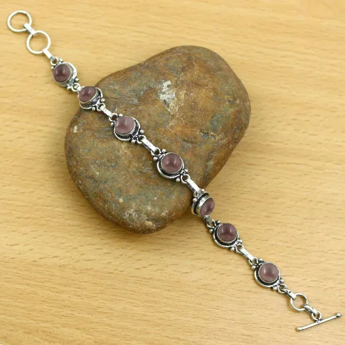 Vista 68 de Round Shape Natural & Synthetic Gemstones Silver Plated Bracelets for Women - Vintage Bohemian Style Handmade Birthstone Adjustable Link Bracelet