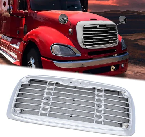 Vista 3 de PIT66 Rejilla, compatible con Freightliner Columbia 2000-2008, rejilla cromada con pantalla de insectos, A1715107000 A1715251003 Front Bumper