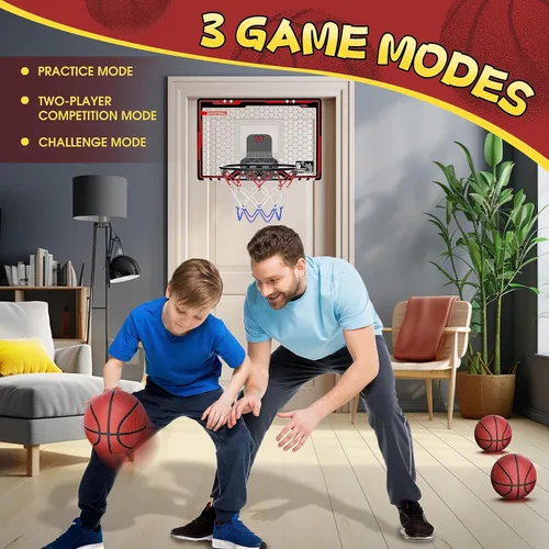 Vista 5 de HopeRock Indoor Basketball Hoop for Kids, Over The Door Mini Basketball Hoops, with LED Light, Scoreboard, Birthday Toys Gifts for 5 6 7 8 9 10 11