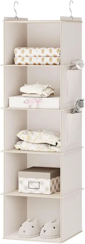 Vista 12 de YOUDENOVA Organizador colgante de armario, estantes de almacenamiento colgantes de 3 repisas, beige
