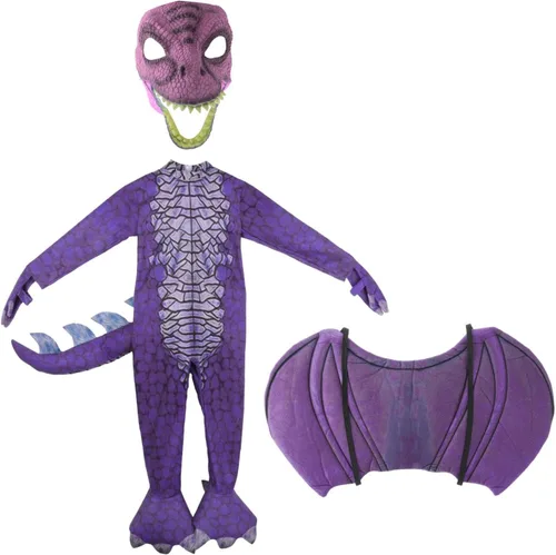 Vista 7 de Yiju Child Dragon Costume, Boys Dragon Wing, Tail and Mask Set for Halloween Dress Up Party Supplies, Purple XL 140cm