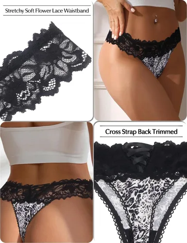 Vista 19 de ohyeah Tangas sexy de encaje tangas bragas de tiro bajo ropa interior para mujer de algodón entrepierna braga tangas bragas 4-18