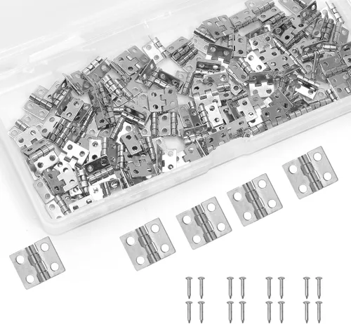 Vista 9 de 100 piezas de mini bisagras, bisagras de latón retro a tope de 10 x 8 mm, mini hardware con rotación de 180 grados con tornillos para manualidades