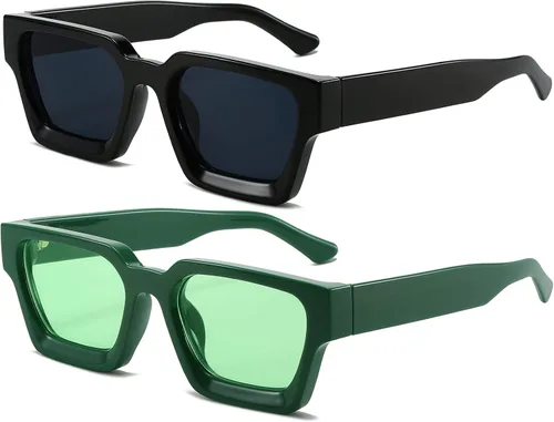 Vista 95 de AIEYEZO Gafas de sol cuadradas para mujeres y hombres, gafas de sol cuadradas con montura gruesa, estilo de diseñador simple