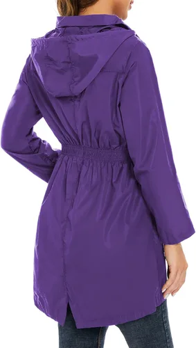 Vista 3 de Zando Chaquetas de lluvia para mujer, abrigos impermeables para mujer, chaqueta rompevientos con capucha para mujer