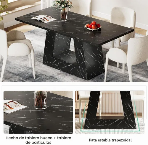 Vista 6 de Mesa de comedor Tribesigns para 4 a 6 personas, mesa rectangular de 63" para comedor, mesa moderna de madera con falso mármol para cenas con base