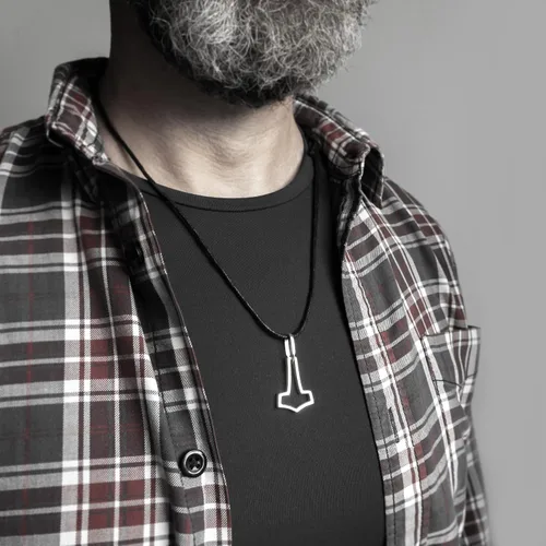 Vista 6 de Simple Thors Hammer Mjolnir Necklace 925 Sterling Silver - CutOut Viking Axe Pendant Charm - Minimalist Norse Nordic Scandinavian Jewelry Gifts for