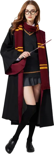 Vista 4 de Bata mágica unisex, disfraz universitario con capucha, disfraz de bruja de cine, mundo mágico, Halloween, cosplay, para mujeres y hombres
