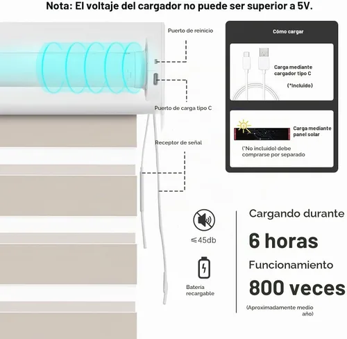 Vista 6 de Changshade - Persianas motorizadas inteligentes de cebra, con control remoto para ventanas de interior, panel solar eléctrico