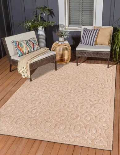 Vista 26 de Unique Loom Outdoor Trellis Textured Collection - Alfombra espacial (2 x 3 pies, rectangular, aguamarina y marfil)