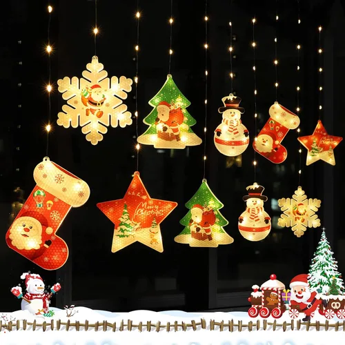 Vista 8 de BLOOMWIN Luces de ventana para decoración de Navidad, luces LED de ventana de Navidad, novedosas luces colgantes 3D de cortina de Navidad