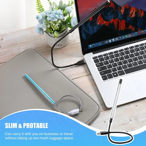 Vista 4 de Mudder 2 piezas de luz LED USB para teclado, luz de cuello de cisne, lámpara de computadora de palo flexible, lámpara LED regulable, interruptor