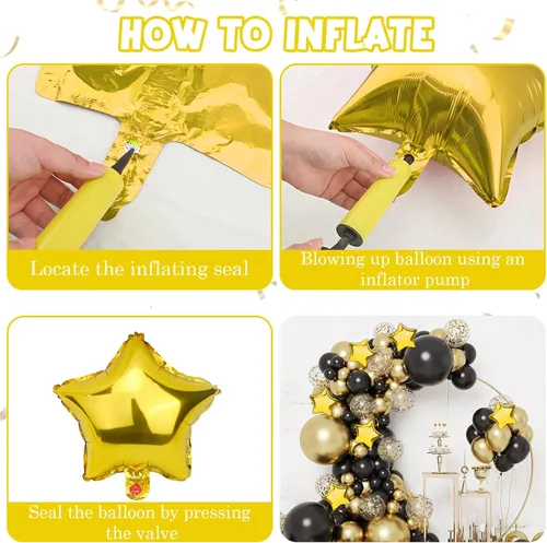 Vista 3 de Globos de estrella, 50 globos de aluminio dorados en forma de estrella de 10 pulgadas para fiesta de cumpleaños, ceremonia de graduación, boda