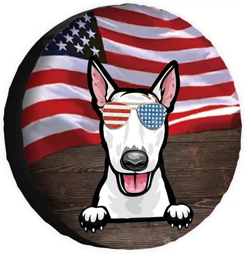 Vista 19 de Cubierta de neumático de repuesto para perro, Basset Hound con gafas de sol, con bandera de Estados Unidos, fundas protectoras de ruedas a prueba