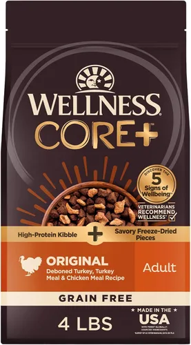 Vista 18 de Wellness CORE+ Alimento seco para perros adultos con trozos liofilizados, croquetas sin granos, natural, alto en proteínas, sin pollo, pescado
