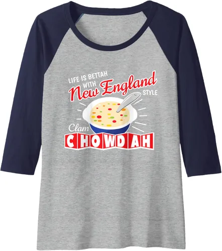 Vista 3 de Camiseta de béisbol raglán con diseño de almejas estilo New England, Negro, S