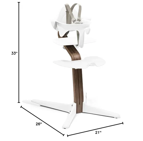 Vista 7 de Nomi – Silla alta, color blanco, de madera de nogal, diseño escandinavo moderno, eje de madera sólida, ajustable a precisión para adaptarse al