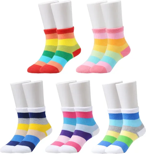 Vista 41 de EPEIUS Paquete de 5 calcetines sin costuras con rayas arcoíris para niños y niñas