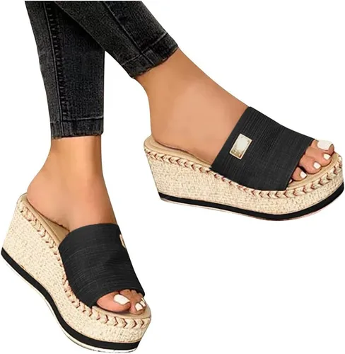 Vista 2 de Womenyiaor Sandalias de plataforma para mujer, sandalias de cuña sin cordones, sandalias con plataforma, alpargatas, sandalias casuales con punta