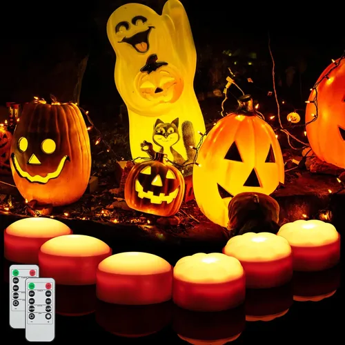 Vista 8 de Litake Luz de calabaza sin llama, funciona con pilas Paquete de 4