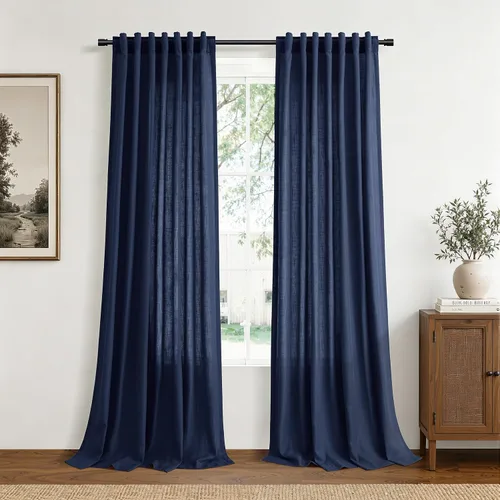 Vista 23 de Hokibero Cortinas de lino natural de 96 pulgadas de largo para sala