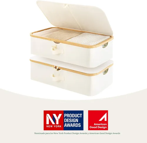 Vista 7 de StorageWorks Paquete de 2 Cajas de Almacenamiento Debajo de la Cama con Marco de Bambú, Contenedor Debajo de la Cama con Tapa Abatible de 42L