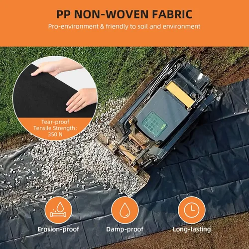 Vista 5 de Towallmark Paisaje geotextil, tela geotextil de 3 pies x 100 pies y 8 onzas, drenaje PP resistencia a la tracción 350N y capacidad de carga 440N