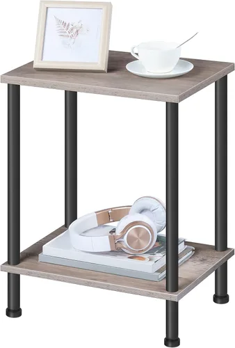 Vista 21 de HOOBRO Mesa auxiliar, mesa auxiliar pequeña, mesita de noche con estantes de almacenamiento de 2 capas, mesa de sofá para espacios pequeños, sala