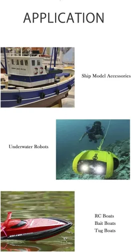 Vista 4 de Hélice subacuática de barco RC 12-24V motores eléctricos sin escobillas Motor de accionamiento para remolcadores de cebo RC, 300kv negro RC-BK