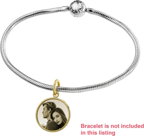 Vista 3 de Qina C. Grabado láser personalizado foto imagen y mensaje texto colgante redondo colgante colgante cuentas para pulseras europeas encanto, joyería