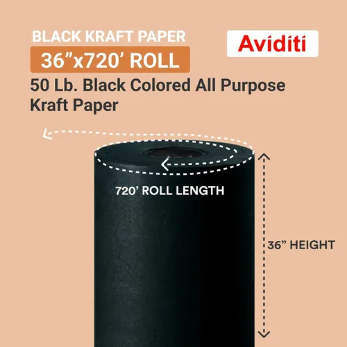 Vista 2 de Aviditi Papel kraft de color negro, 36 pulgadas x 720 pies, 50 libras (1 rollo) para arte y manualidades, tablones de anuncios, envoltura