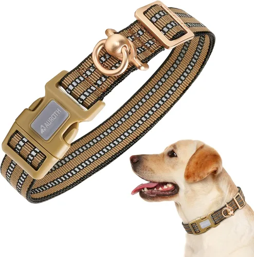 Vista 12 de Collar de perro Auroth para perros medianos y grandes, collar de perro reflectante, collares de perro de nylon suave ajustables con resistente