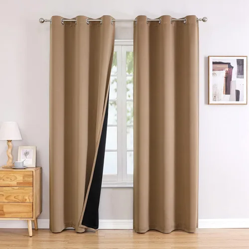 Vista 69 de ChrisDowa Cortinas 100% opacas de 63 pulgadas de largo para dormitorio con forro negro, 2 capas gruesas totalmente opacas con aislamiento térmico