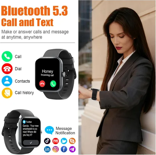 Vista 2 de Reloj inteligente para hombres y mujeres (responder/hacer llamadas), 2025 pantalla táctil HD de 1.83", rastreador de fitness, más de 110 modos