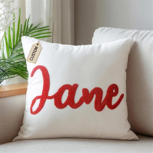 Vista 6 de Almohada Personalizada con Nombre Bordado, Monograma Personalizado Almohada Decorativa de Acento Hecha a Mano, Funda de Almohada Personalizable