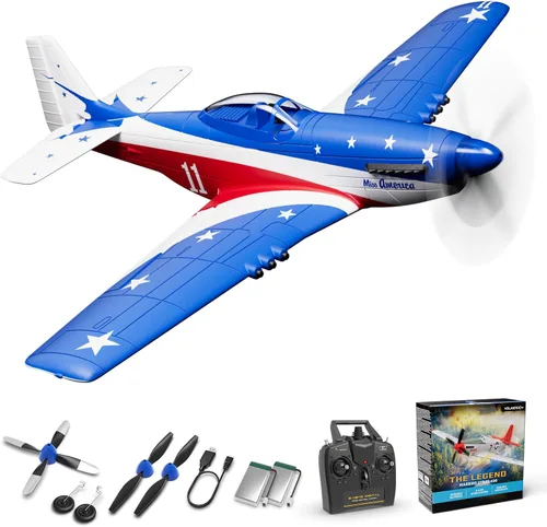 Vista 13 de VOLANTEXRC RC Avión P51D Mustang de 4 canales, avión de control remoto de combate RTF con giroscopio de 6 ejes, 3 modos, fácil de volar, avión