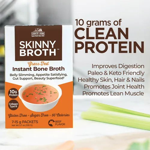 Vista 4 de Country Farms Caldo Desnatado Instantáneo de Hueso de Res, 10G de Proteína, Colágeno Tipo III, Promueve una Mejor Digestión, Salud de los Huesos