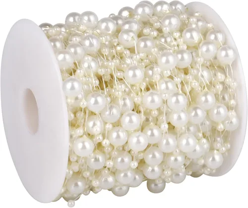 Vista 6 de Cadikez Cadena de 98 pies de cuentas de perlas, rollo de cuentas de perlas de imitación negras de 8 mm y 3 mm a granel para decoración de flores