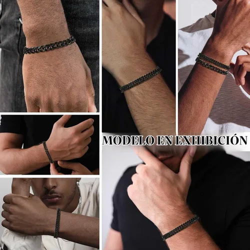 Vista 3 de VNOX 2 Pcs Sturdy Stainless Steel Chain Bracelet for Men Women Negro