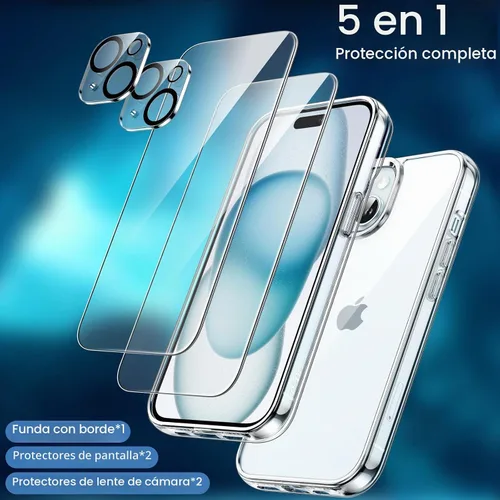 Vista 3 de JETech Funda 5 en 1 para iPhone 15, antiamarilleo, transparente