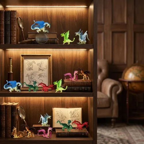 Vista 9 de Bedwina Figuras de juguete de mini dragón, paquete de 12 figuras de dragón de goma de plástico de 2 pulgadas en varios colores y estilos, juguetes