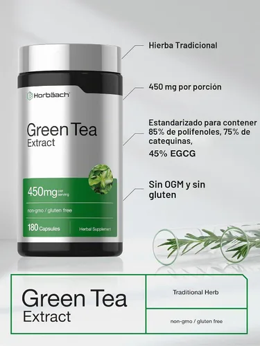 Vista 4 de Horbäach Suplemento de extracto de té verde 450 mg 180 cápsulas