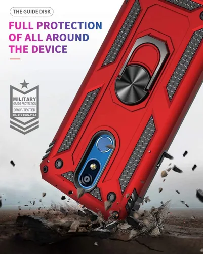 Vista 3 de TJS Funda para teléfono LG K40/K12 Plus/X4/Solo LTE/Harmony 3 (azul) con protector de pantalla de vidrio templado de cobertura completa, anillo