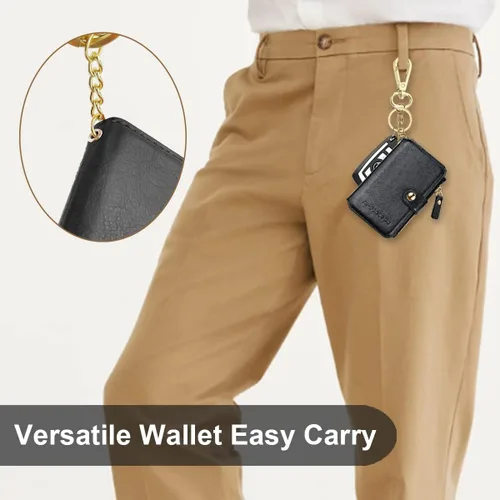 Vista 70 de Cartera con llavero, tarjetero con bloqueo RFID de piel, funda para tarjetas de crédito con cremallera para mujer