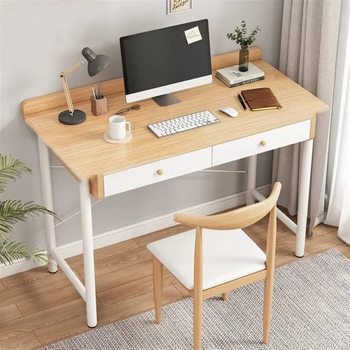 Vista 5 de Escritorio para computadora, mesa de estudio, escritorio moderno, escritorio para computadora portátil con cajones de almacenamiento duales