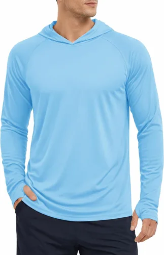 Vista 16 de KEFITEVD Sudadera con capucha de manga larga para hombre con protección solar UPF 50+ SPF de secado rápido Azur