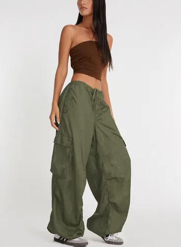 Vista 2 de ONIRIKE Pantalones de paracaídas para mujer, pantalones cargo holgados Y2K con cordón y bolsillo